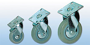 Колесные опоры, поворотные колеса и поворотные колеса с тормозом, серая резина (платформенное крепление)