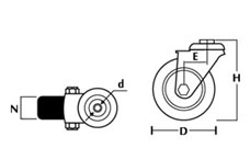 Колесные опоры, поворотные колеса и поворотные колеса с тормозом, серая резина (крепление под болт)