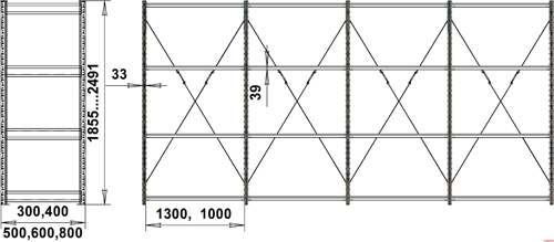 Схема возможных размеров металлического стеллажа СТ-031