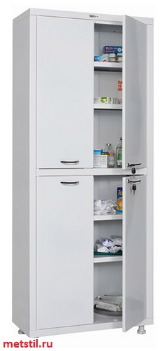 Шкаф медицинский двухстворчатый HILFE MД 2 1670/SS вид в открытом состоянии
