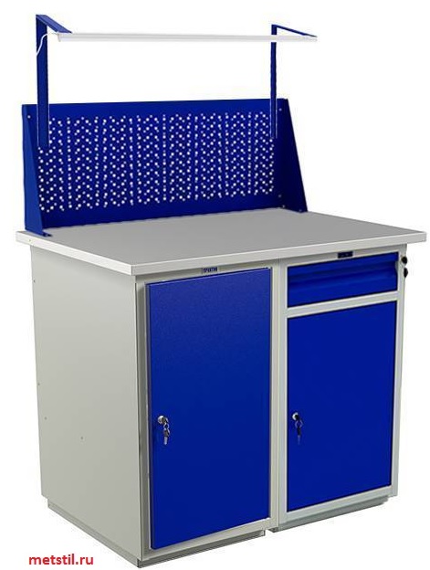 верстак WT100.WD1/WD2.с двумя тумбами перфорированным экраном и освещением